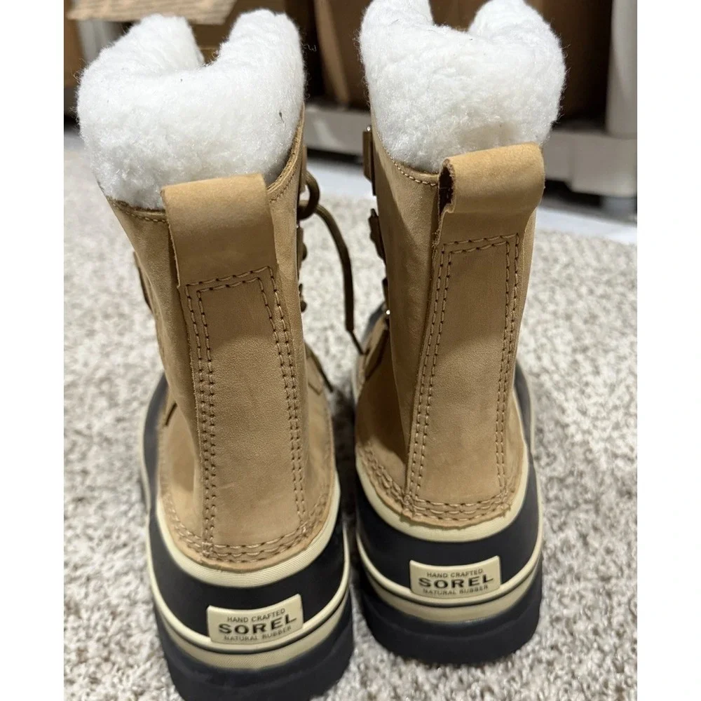 Sorel Caribou Waterproof Snow Boots Womens 8 Buff Tan Black Winter